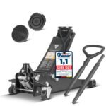 STAHLWERK Hydraulischer Wagenheber mit 3 t Tragkraft - extra flach, 73-500 mm Hubbereich, gummierte Rollen, Doppelhubkolben, Hydraulik- und Rangierwagenheber, inkl. 2er Set Unterstellbock (WHB-73 ST)