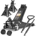 STAHLWERK Hydraulischer Wagenheber mit 3 t Tragkraft - extra flach, 73-500 mm Hubbereich, gummierte Rollen, Doppelhubkolben, Hydraulik- und Rangierwagenheber, inkl. 2er Set Unterstellbock (WHB-73 ST)