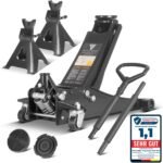 STAHLWERK Hydraulischer Wagenheber mit 3 t Tragkraft - extra flach, 73-500 mm Hubbereich, gummierte Rollen, Doppelhubkolben, Hydraulik- und Rangierwagenheber, inkl. 2er Set Unterstellbock (WHB-73 ST)