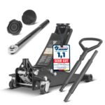 STAHLWERK Hydraulischer Wagenheber mit 3 t Tragkraft - extra flach, 73-500 mm Hubbereich, gummierte Rollen, Doppelhubkolben, Hydraulik- und Rangierwagenheber, inkl. 2er Set Unterstellbock (WHB-73 ST)