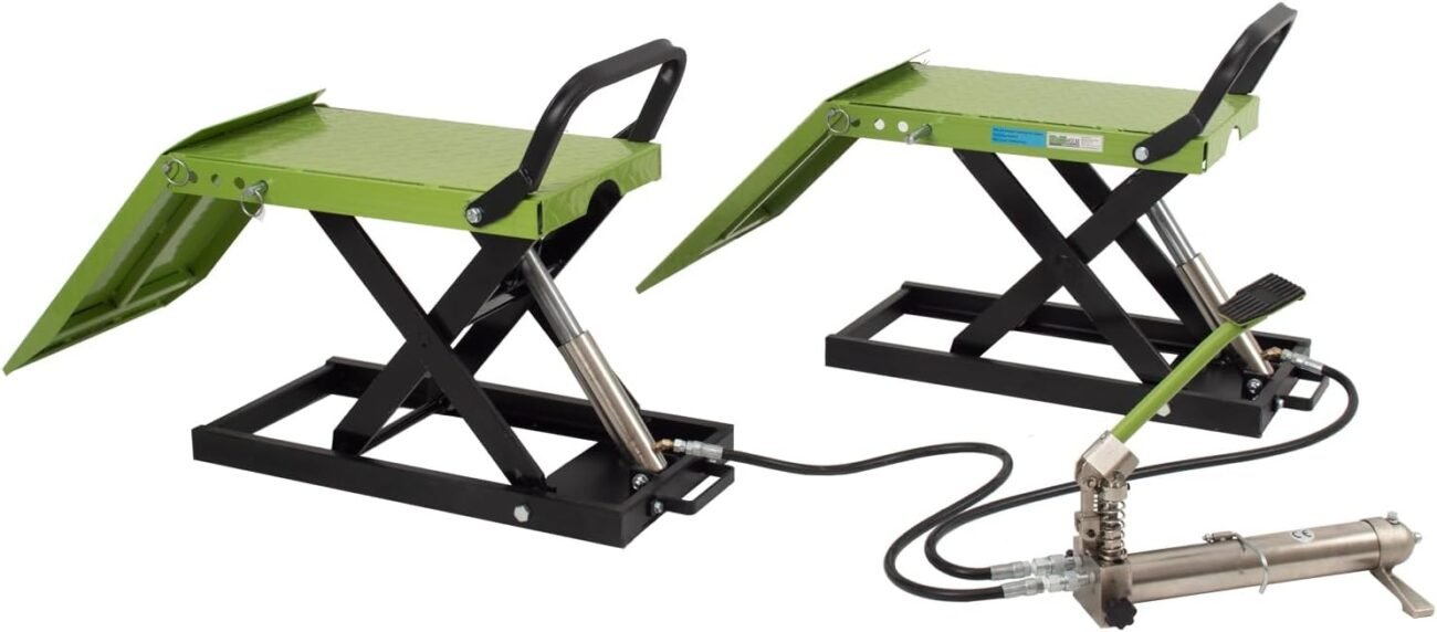 TRUTZHOLM Auffahrrampe hydraulisch höhenverstellbar Tragkraft 1360 kg Breite je Hebeplattform 34 cm doppelte Hebebühne Wagenheber Car Lift Scherenheber Montagerampe KFZ Rampe Auffahrbock schwarz/grün
