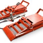 BITUXX 2 Stück hydraulik 2,7T Auto PKW KFZ Auffahrrampen Set mit Wagenheber hydraulisch Höhenverstellbar Wartungsrampe Hebebühne Rampe Auffahrrampe Auffahrbock Rot