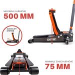 hydraulischer Wagenheber 3t - orange | Rangier-Autoheber flach 3 Tonnen | Doppelkolbenantrieb (Einschubtiefe 75 mm, maximale Höhe 500 mm, Tragkraft 3000 kg, Pumpstange Länge: 1150 mm)