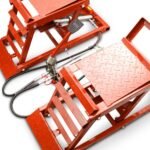 BITUXX 2 Stück hydraulik 2,7T Auto PKW KFZ Auffahrrampen Set mit Wagenheber hydraulisch Höhenverstellbar Wartungsrampe Hebebühne Rampe Auffahrrampe Auffahrbock Rot