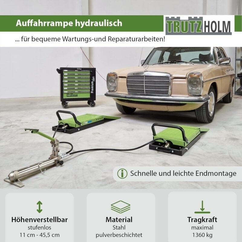 TRUTZHOLM Auffahrrampe hydraulisch höhenverstellbar Tragkraft 1360 kg Breite je Hebeplattform 34 cm doppelte Hebebühne Wagenheber Car Lift Scherenheber Montagerampe KFZ Rampe Auffahrbock schwarz/grün
