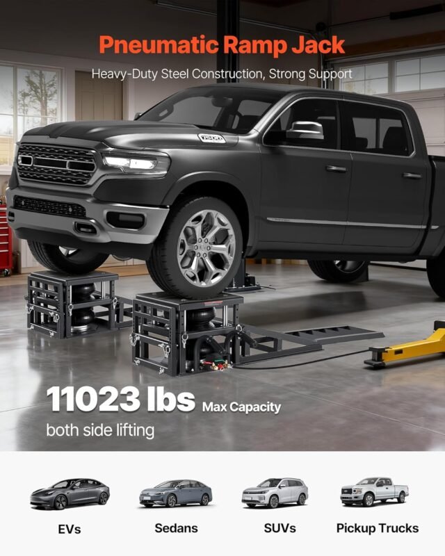 VEVOR Air tragbare Autohebebühnen 2 STK. 5 t, max. Hubhöhe 32 cm, pneumatische Rampenheber mit Luftfederung & Radkeile & Verlängerungsrampen & erhöhte Säulen, für Limousinen SUVs Pickups