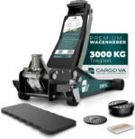 CargoVA Wagenheber 3T hydraulisch | Flacher Wagenheber mit 75-505mm Hubhöhe | Profi-Toolkit inkl. Kniematte & 2X Gummiauflagen | Ideal für SUV & tiefergelegte Autos | Rangierwagenheber Reifenwechsel