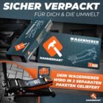 HAMMERHART - Hydraulischer Wagenheber 3T | TÜV geprüfter Rangierwagenheber mit 75-505mm Hubhöhe | Premium Wagenheber flach mit 360° Rollen & Doppelkolben | Jack [Testsieger] mit Gummiauflage & T-Griff