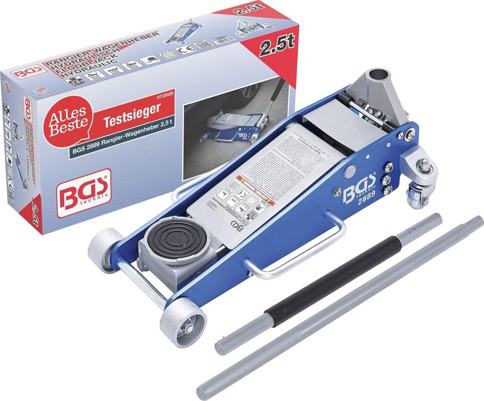 BGS 2889 | Rangier-Wagenheber | 2,5 t | hydraulisch | Hubhöhe 100-460 mm | Aluminium-Stahl-Konstruktion | Hydraulik mit Doppelhubkolben