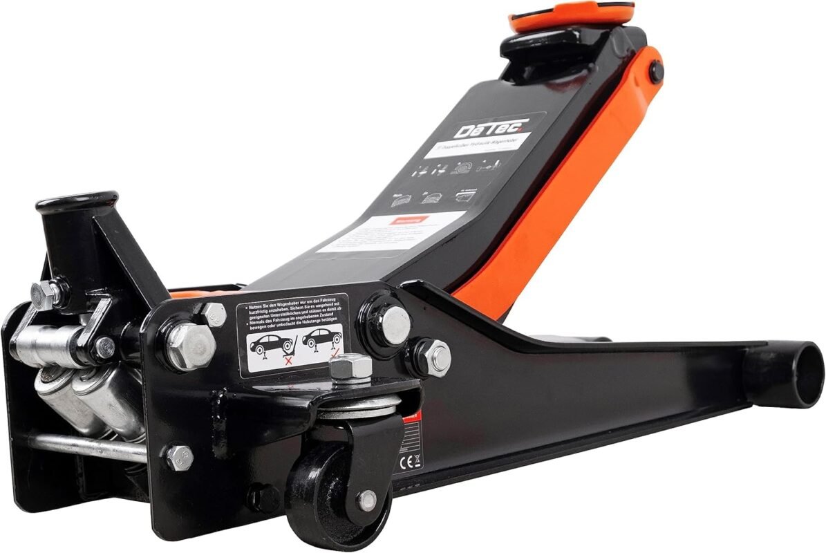 hydraulischer Wagenheber 3t - orange | Rangier-Autoheber flach 3 Tonnen | Doppelkolbenantrieb (Einschubtiefe 75 mm, maximale Höhe 500 mm, Tragkraft 3000 kg, Pumpstange Länge: 1150 mm)