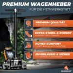 HAMMERHART - Hydraulischer Wagenheber 3T | TÜV geprüfter Rangierwagenheber mit 75-505mm Hubhöhe | Premium Wagenheber flach mit 360° Rollen & Doppelkolben | Jack [Testsieger] mit Gummiauflage & T-Griff