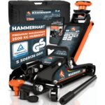 HAMMERHART - Hydraulischer Wagenheber 3T | TÜV geprüfter Rangierwagenheber mit 75-505mm Hubhöhe | Premium Wagenheber flach mit 360° Rollen & Doppelkolben | Jack [Testsieger] mit Gummiauflage & T-Griff